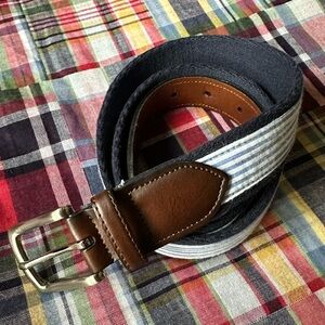 KLG Men’s Blue & White University Stripe Cotton Canvas Belt - Size 34